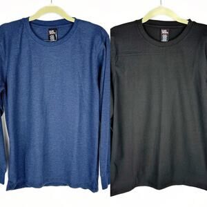 NWT Quad Seven Blue & Black Waffle Crew Neck Long Sleeve Top Set‎ of 2 Sz 16/18